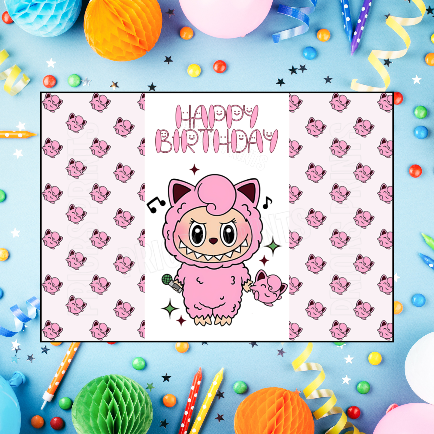 Labubu Dressed as Pokemon Characters Birthday Chocolate Bar Wrappers