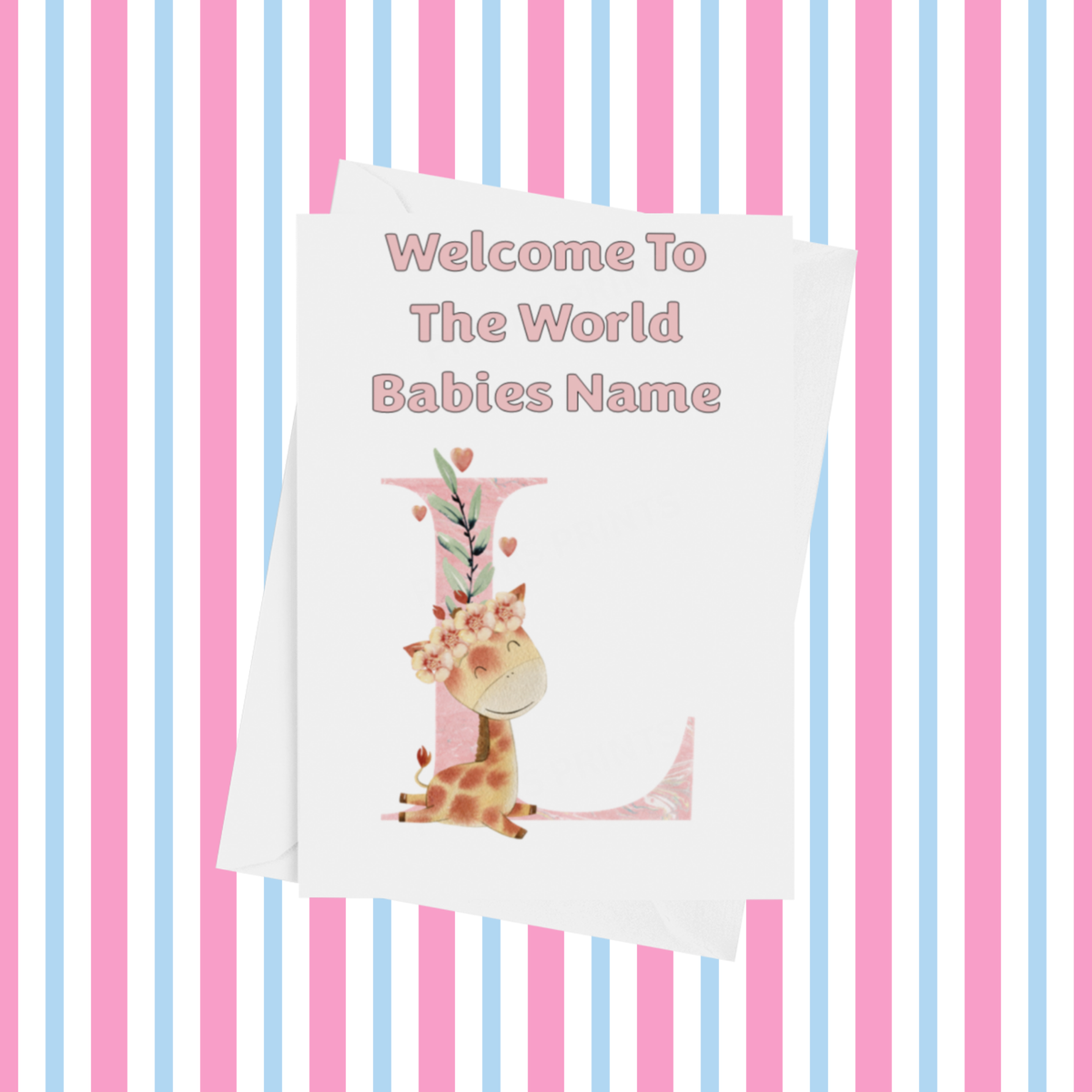 Welcome To The World Giraffe Personalised Card for New Baby in Pink