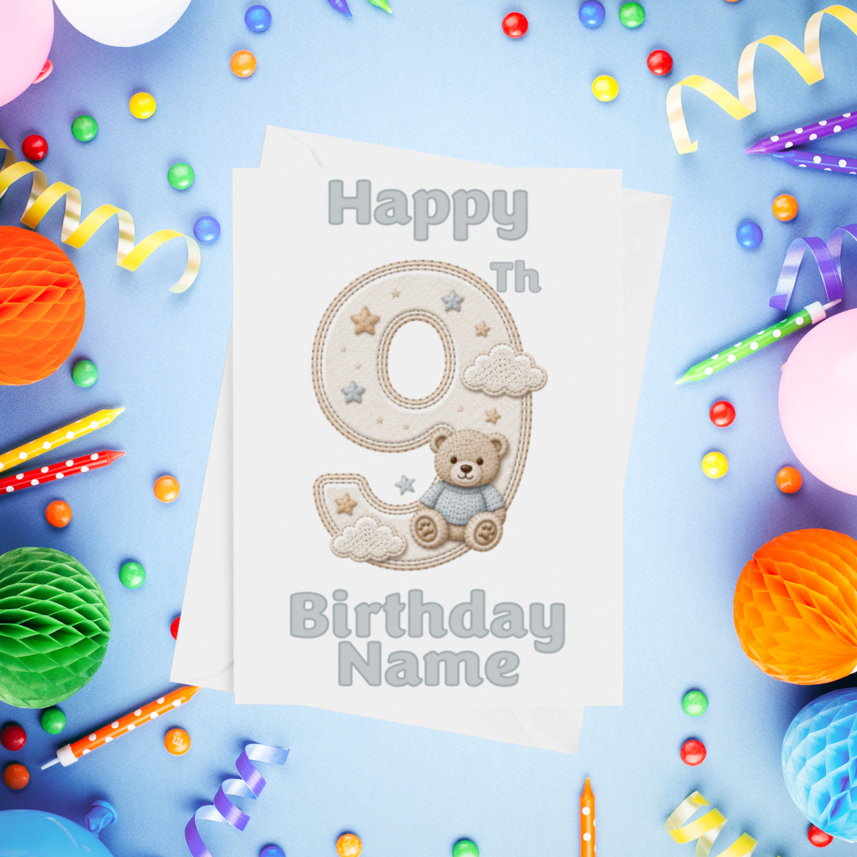 Blue Bear Personalised Birthday Card Ages 1-9