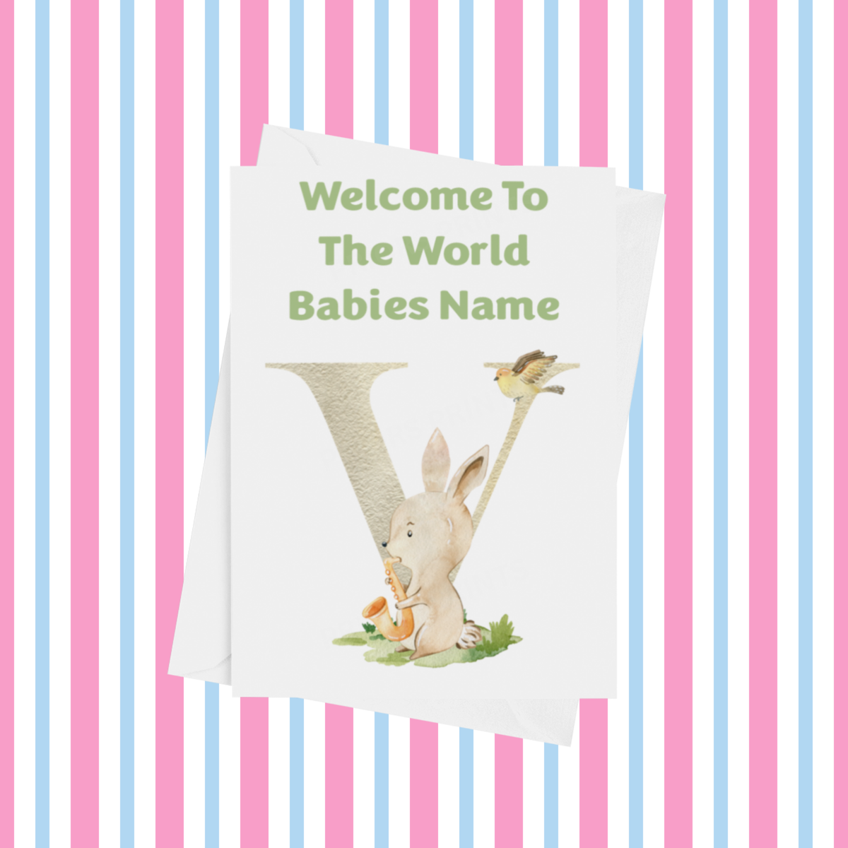 Welcome To The World Music Animals Personalised Card for New Baby