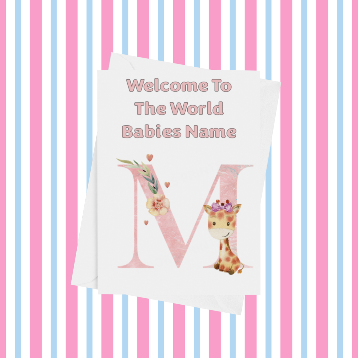 Welcome To The World Giraffe Personalised Card for New Baby in Pink