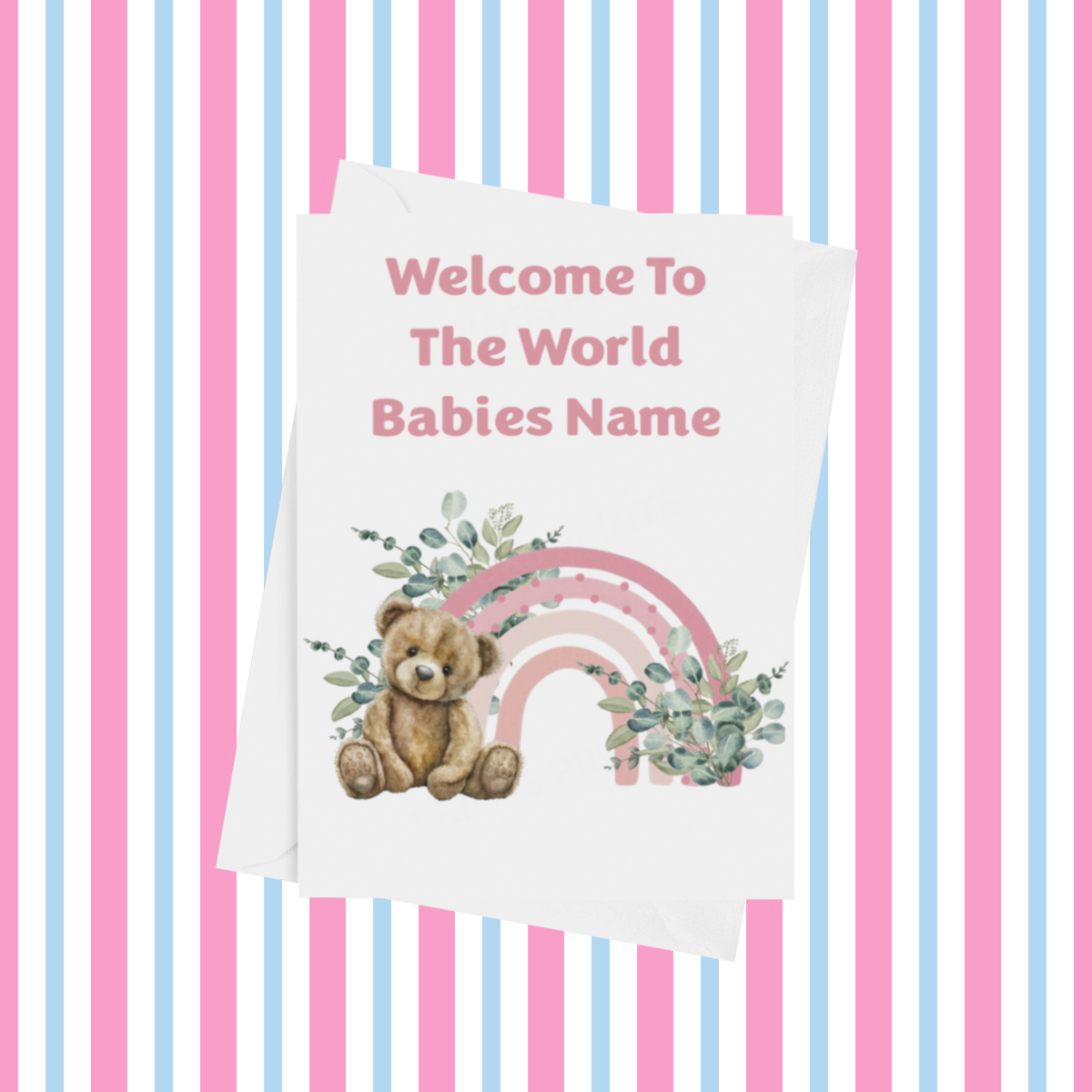 Rainbow Bear Welcome To The World Personalised Card for New Baby