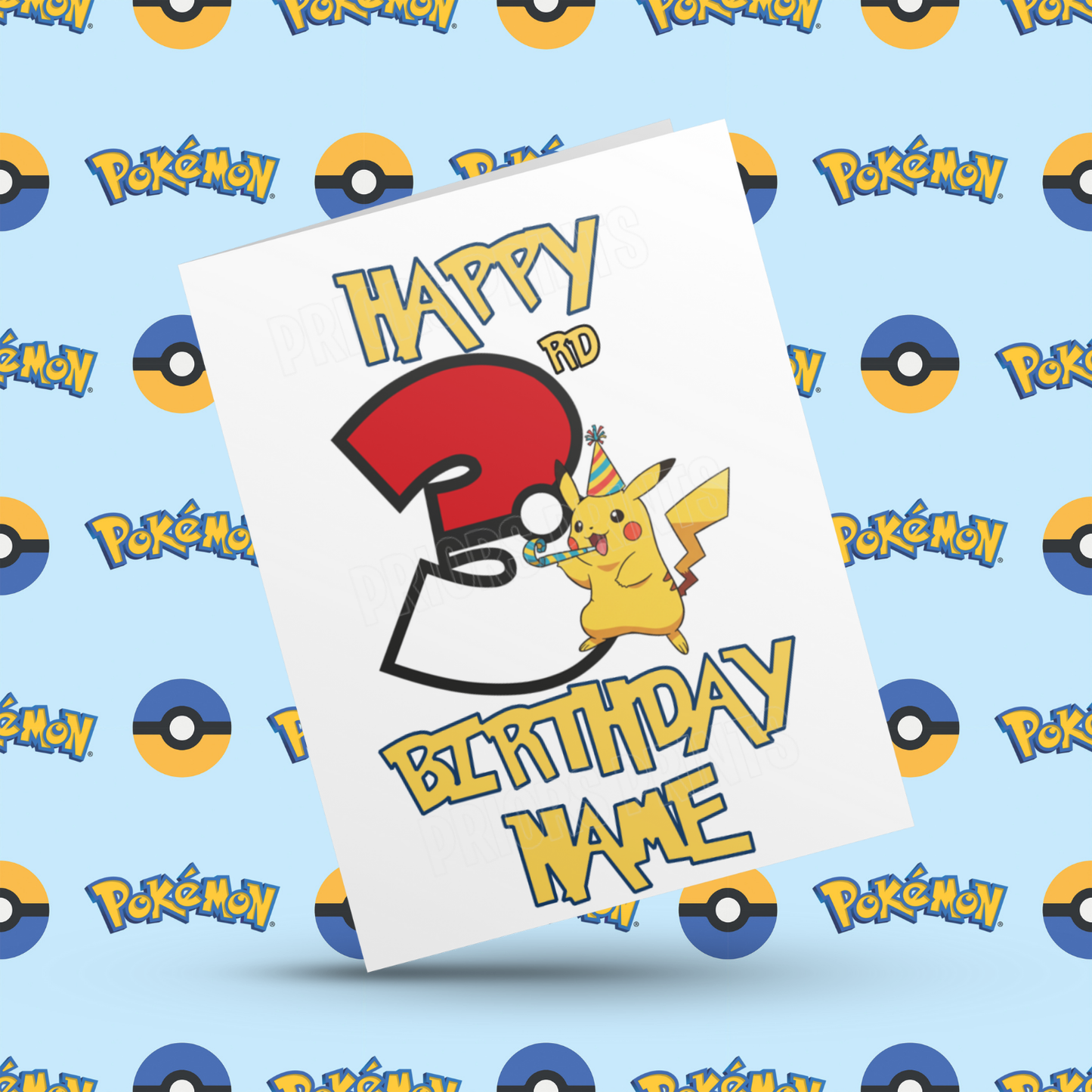 Personalised Pokemon Birthday Card with Age 1-20 Years (Pikachu)