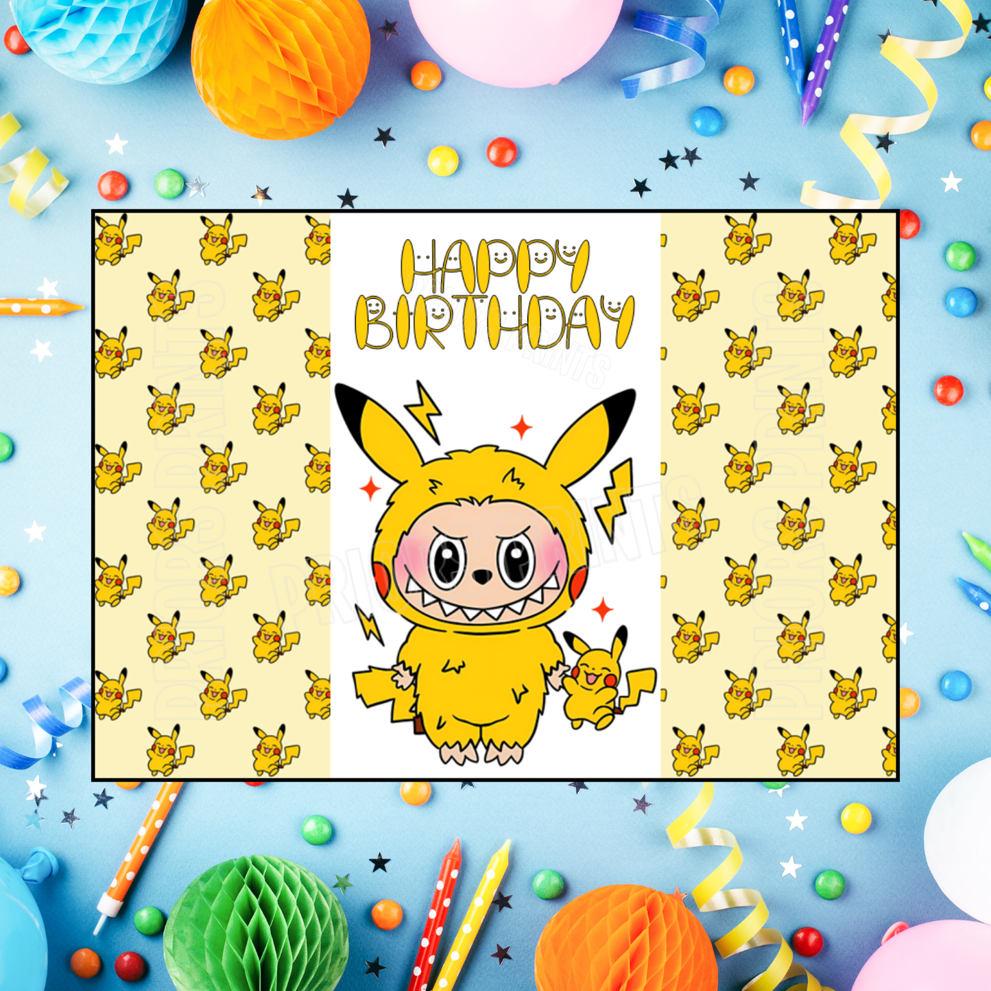 Labubu Dressed as Pokemon Characters Birthday Chocolate Bar Wrappers