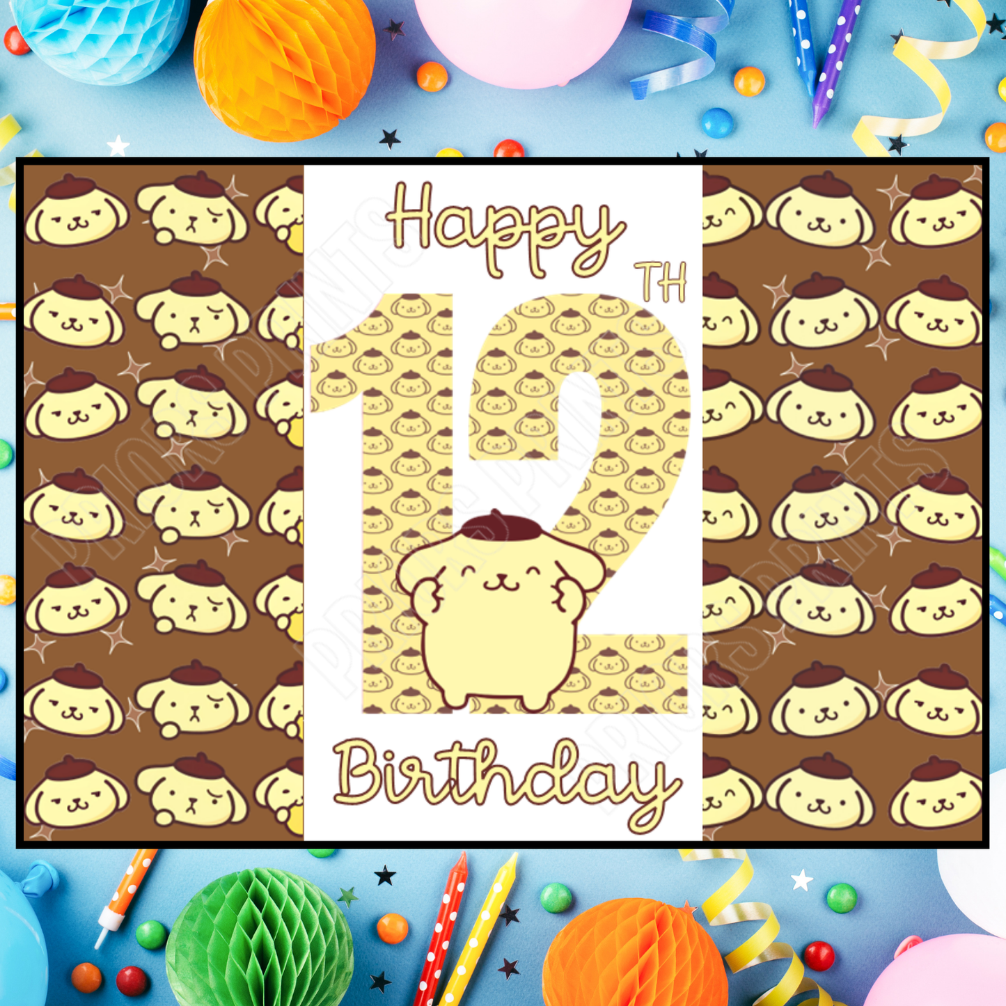 Pompompurin Birthday Chocolate Bar Wrapper with Age 5-20 Years (Matches Cards)