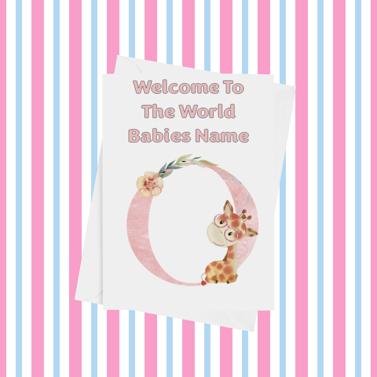 Welcome To The World Giraffe Personalised Card for New Baby in Pink