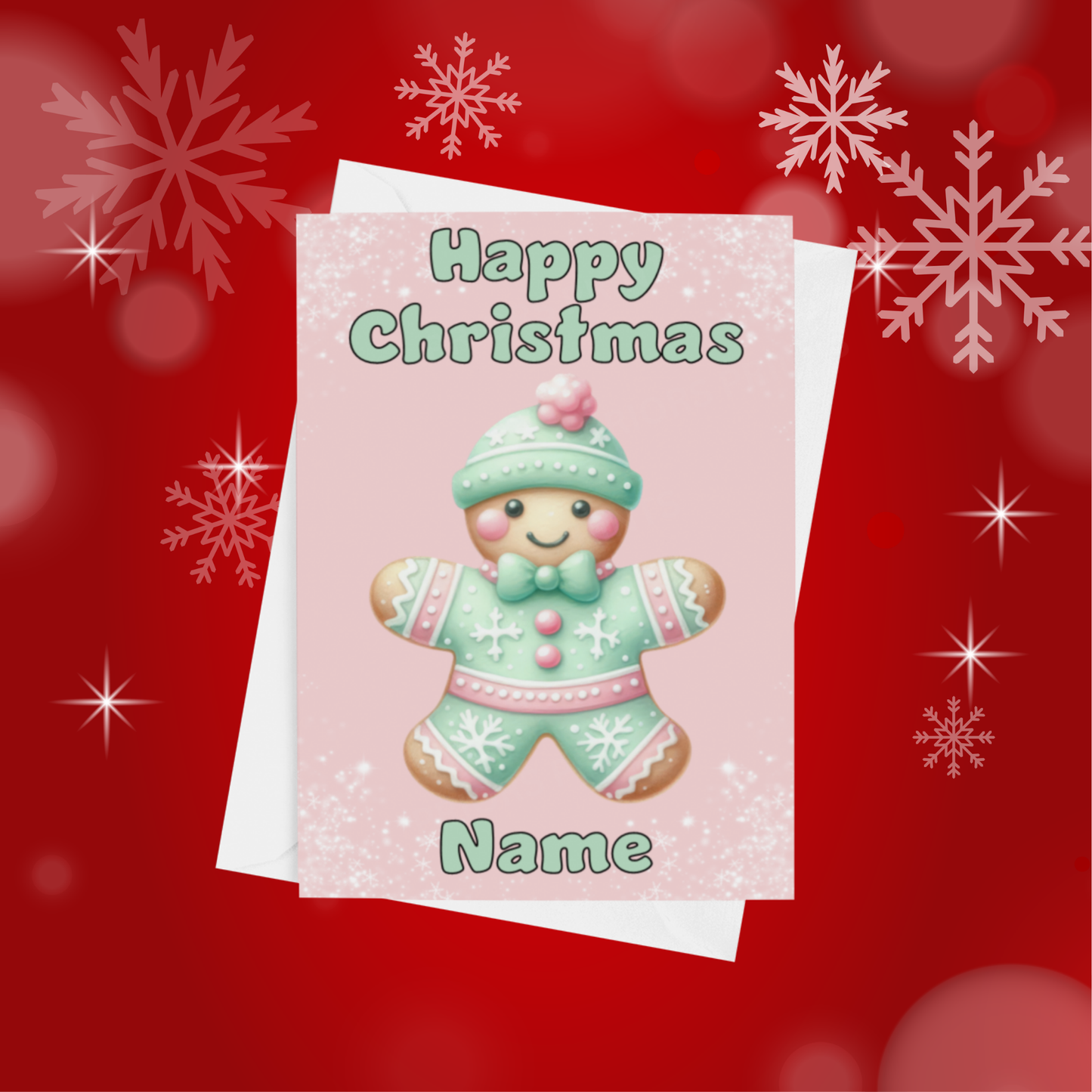 Cute Light Pink & Green Personalised Christmas Card