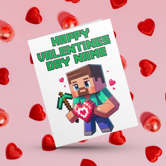 Personalised Minecraft Valentines Day Card I Gamer I Gaming