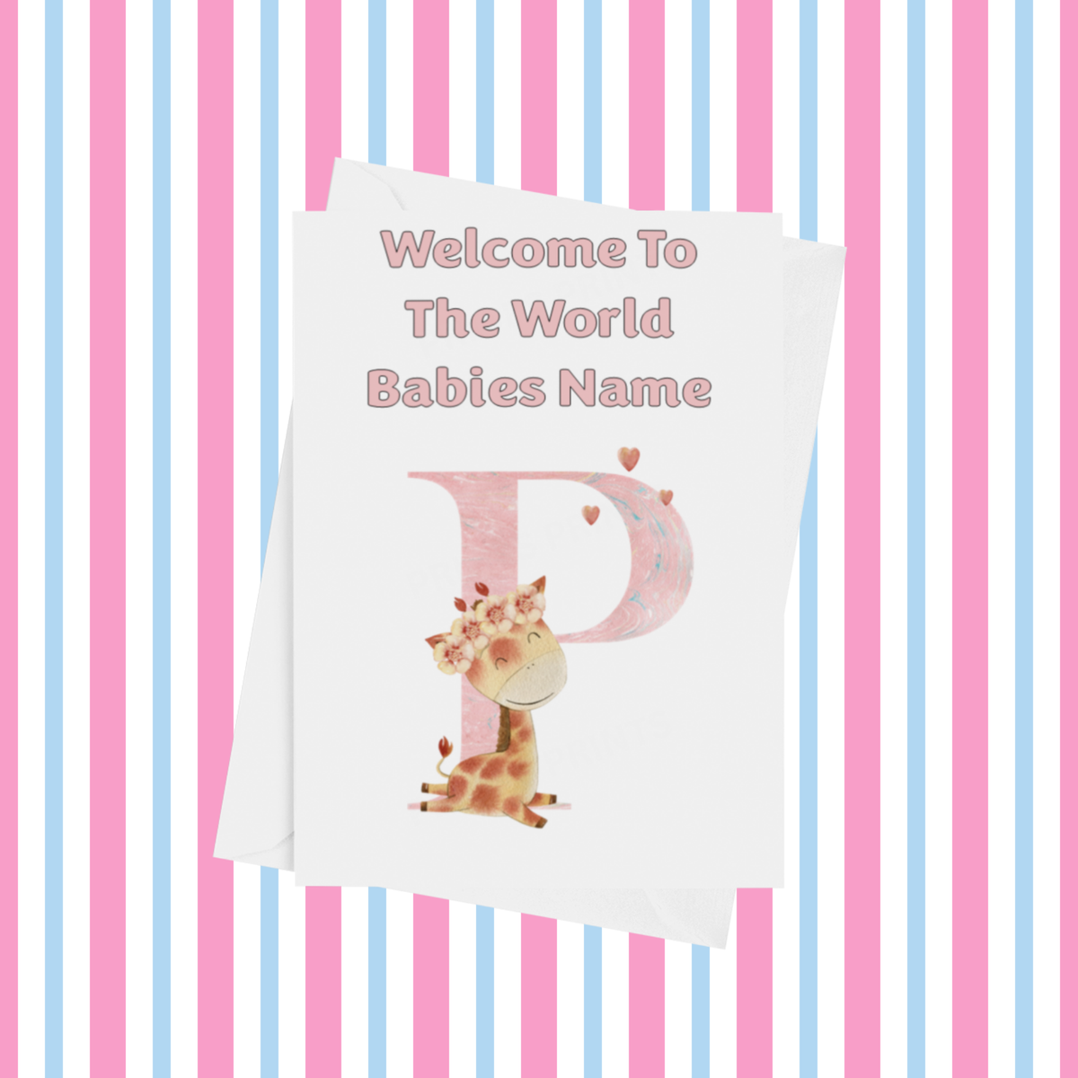 Welcome To The World Giraffe Personalised Card for New Baby in Pink