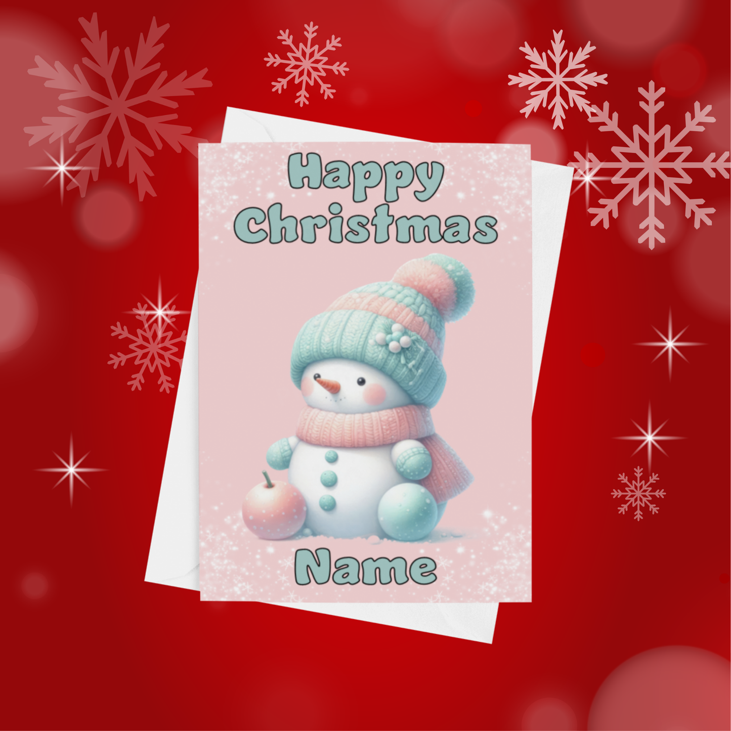Cute Light Pink & Green Personalised Christmas Card