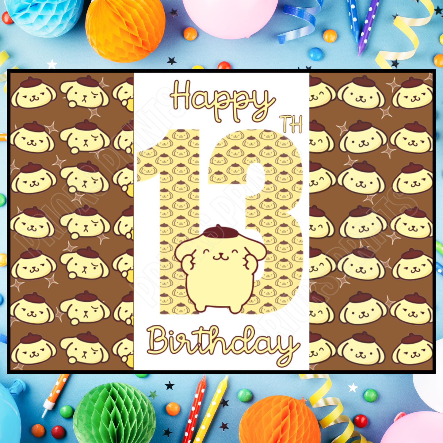Pompompurin Birthday Chocolate Bar Wrapper with Age 5-20 Years (Matches Cards)