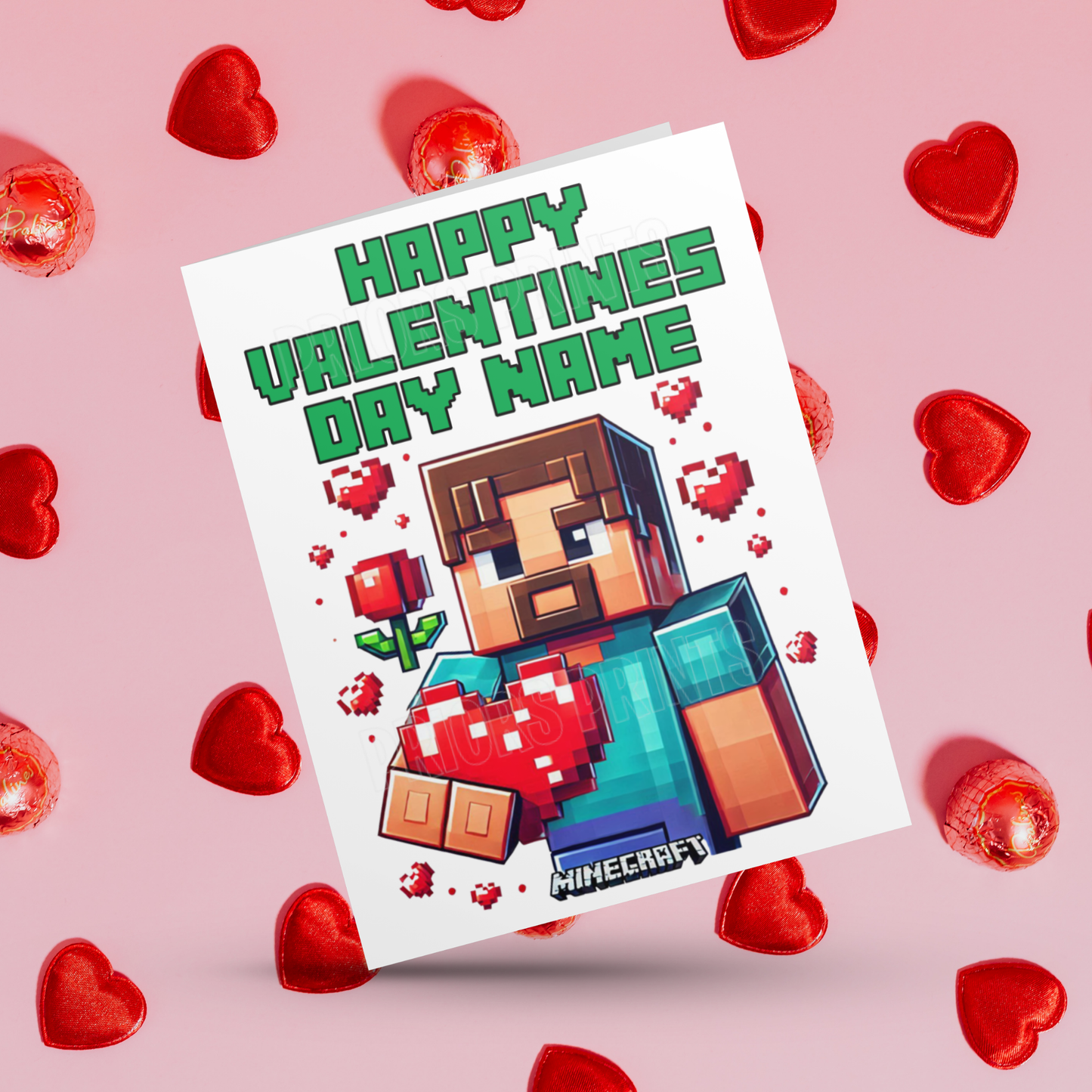 Personalised Minecraft Valentines Day Card I Gamer I Gaming