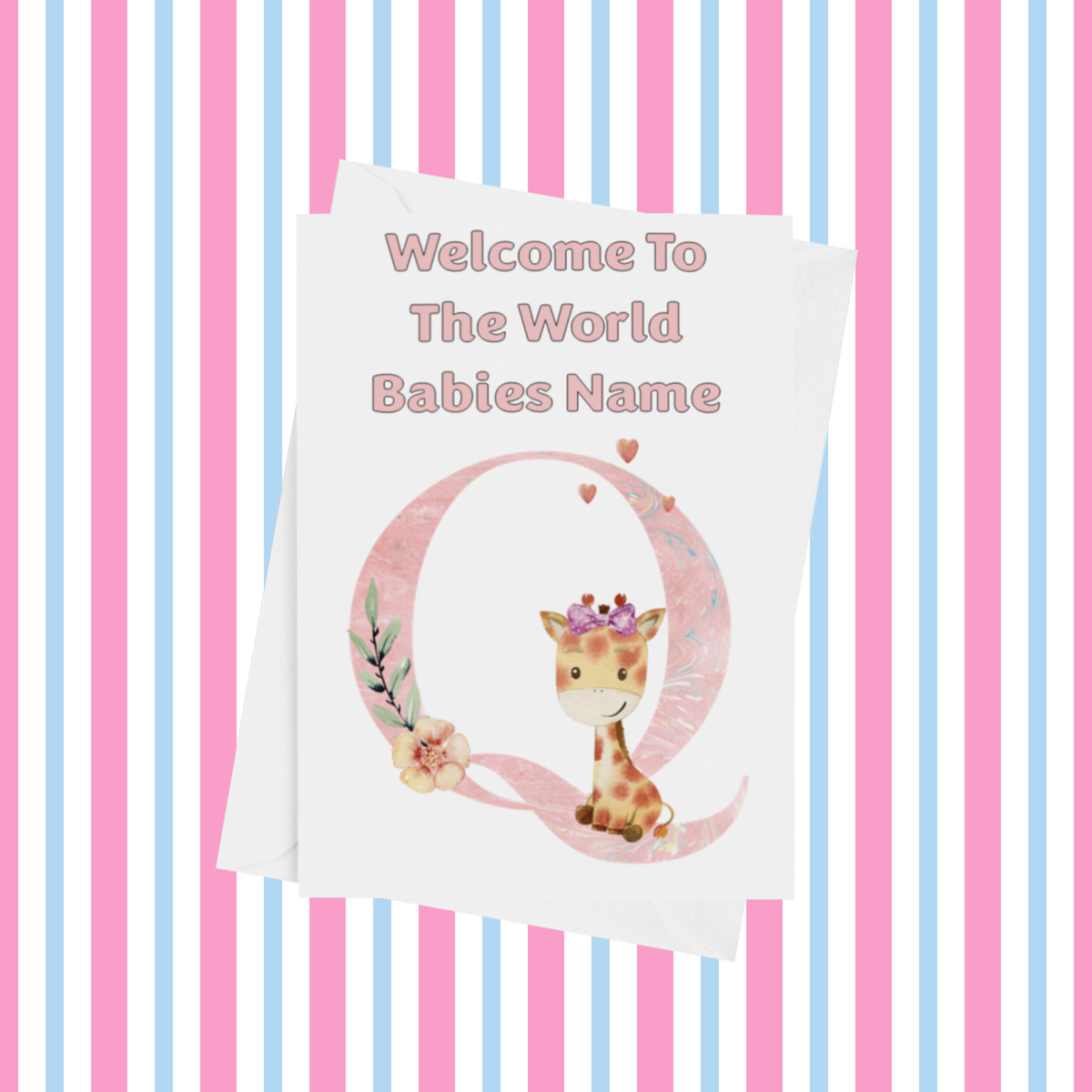 Welcome To The World Giraffe Personalised Card for New Baby in Pink
