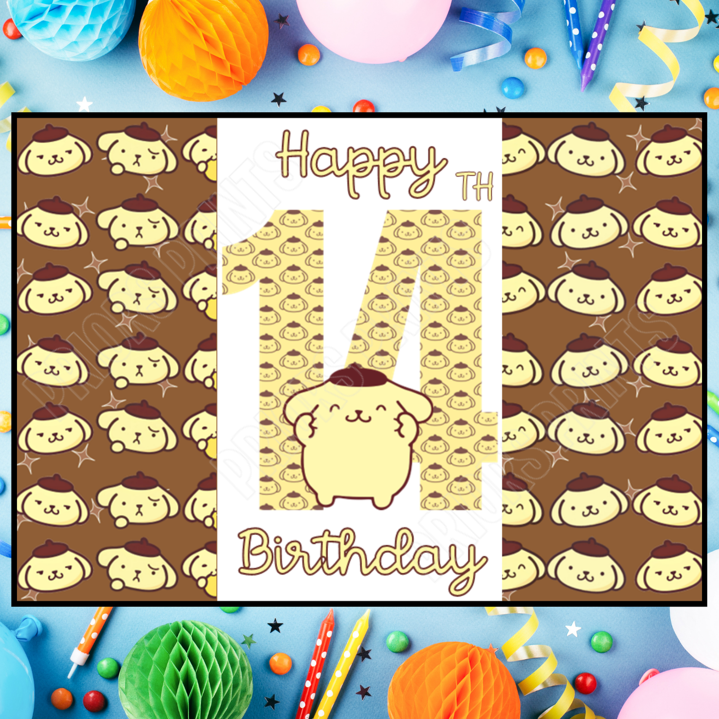 Pompompurin Birthday Chocolate Bar Wrapper with Age 5-20 Years (Matches Cards)