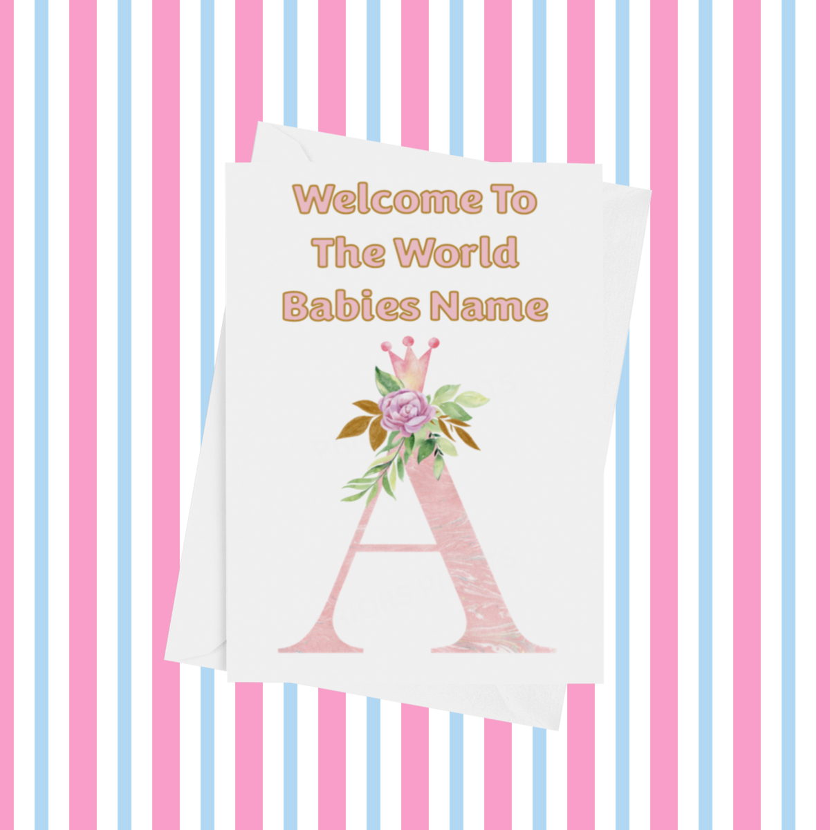 Welcome To The World Pink Crown Personalised Card for New Baby