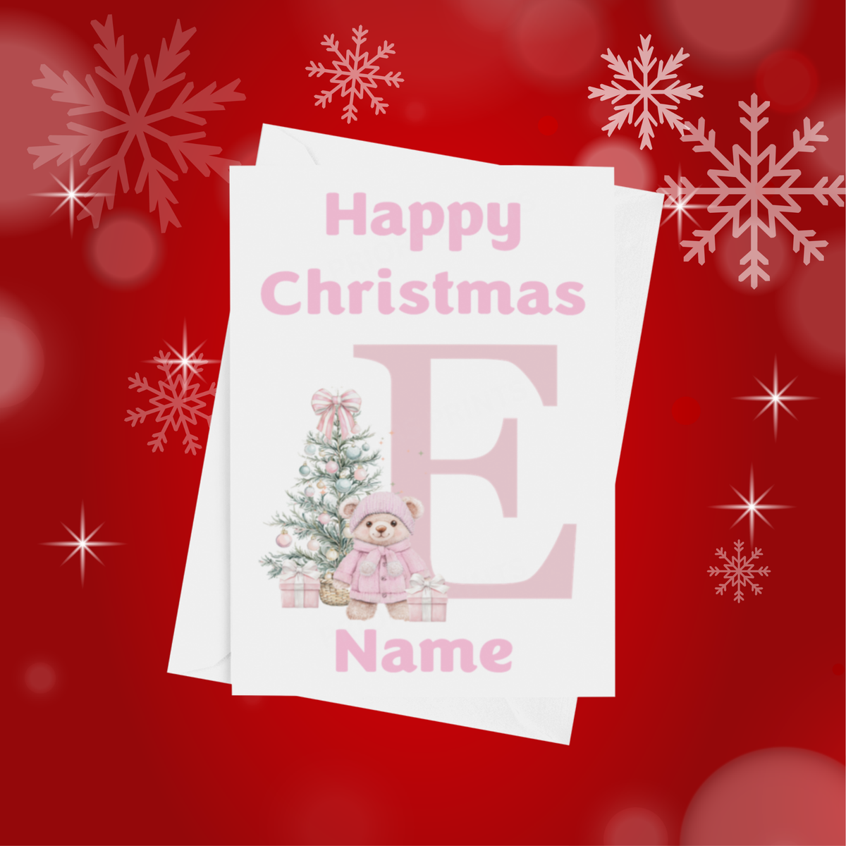 Cute Pink Bear Personalised Christmas Card