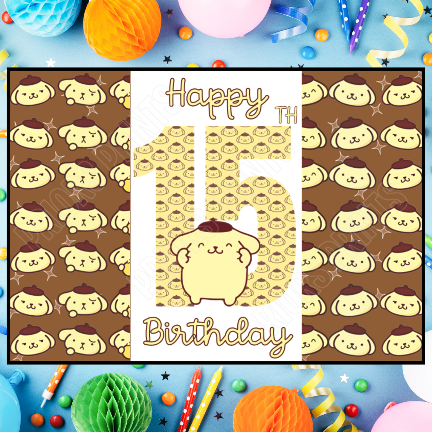Pompompurin Birthday Chocolate Bar Wrapper with Age 5-20 Years (Matches Cards)