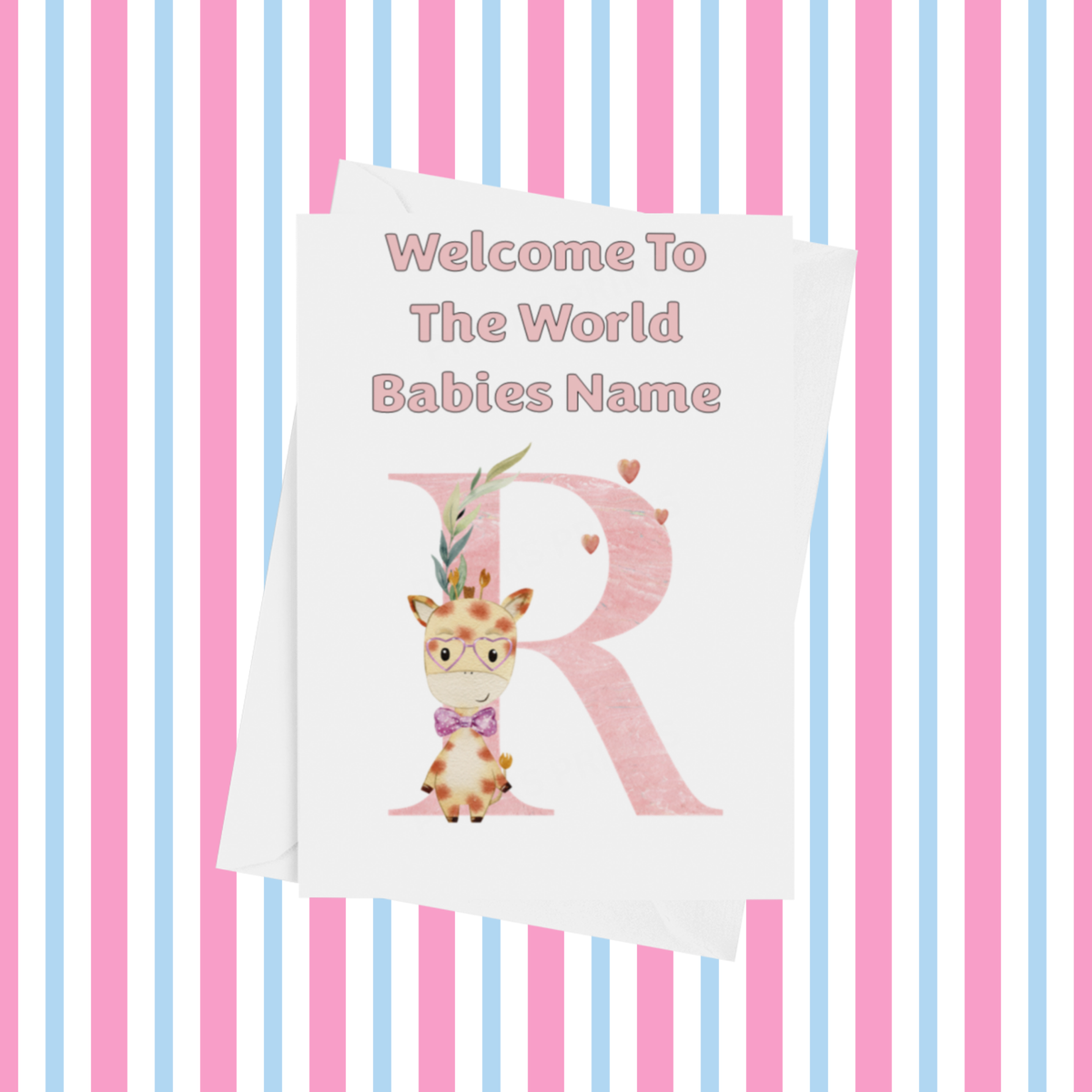 Welcome To The World Giraffe Personalised Card for New Baby in Pink