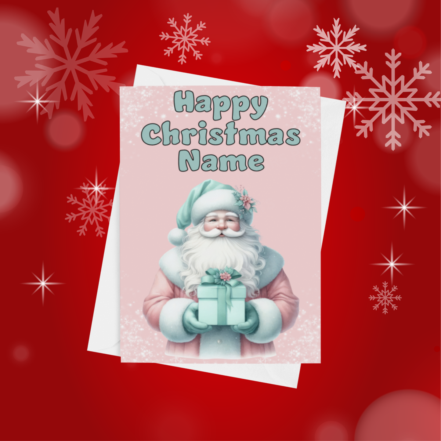 Cute Light Pink & Green Personalised Christmas Card