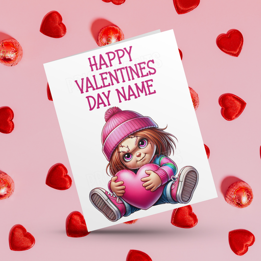 Personalised Characters with Pink Heart Valentines Day Card