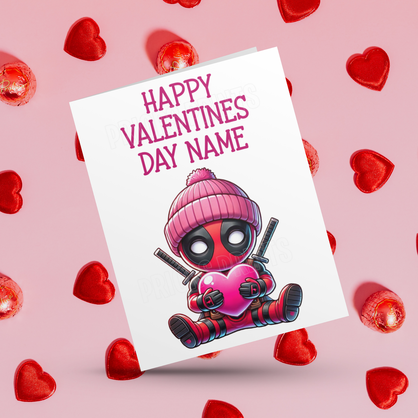 Personalised Characters with Pink Heart Valentines Day Card