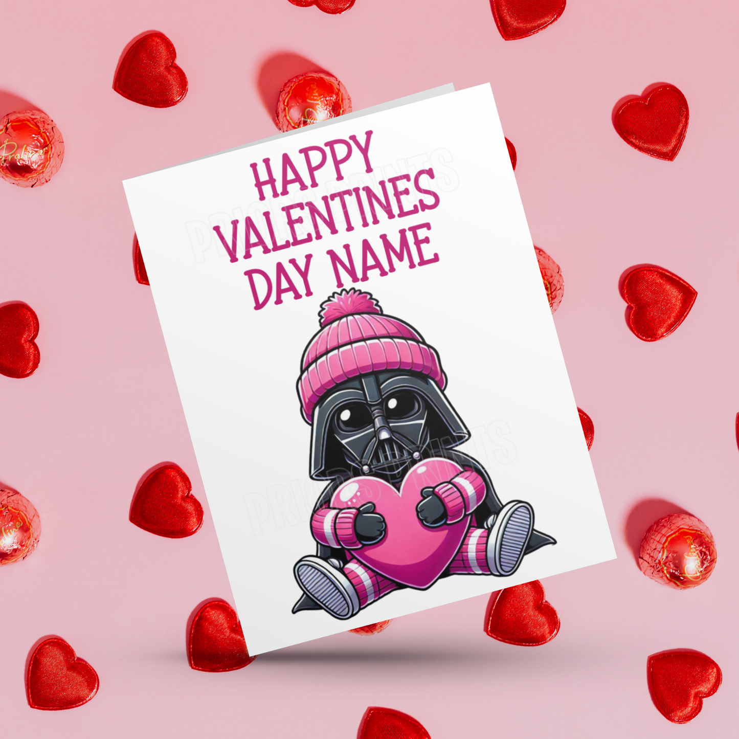 Personalised Characters with Pink Heart Valentines Day Card