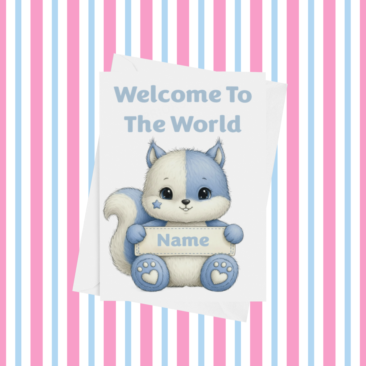 Welcome To The World Personalised Card for New Baby Animals with Blue Star