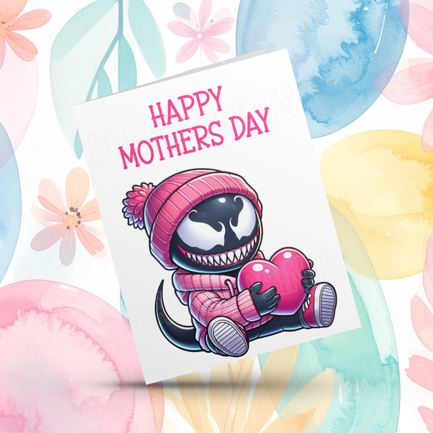 Characters with Pink Heart Happy Mothers Day Card