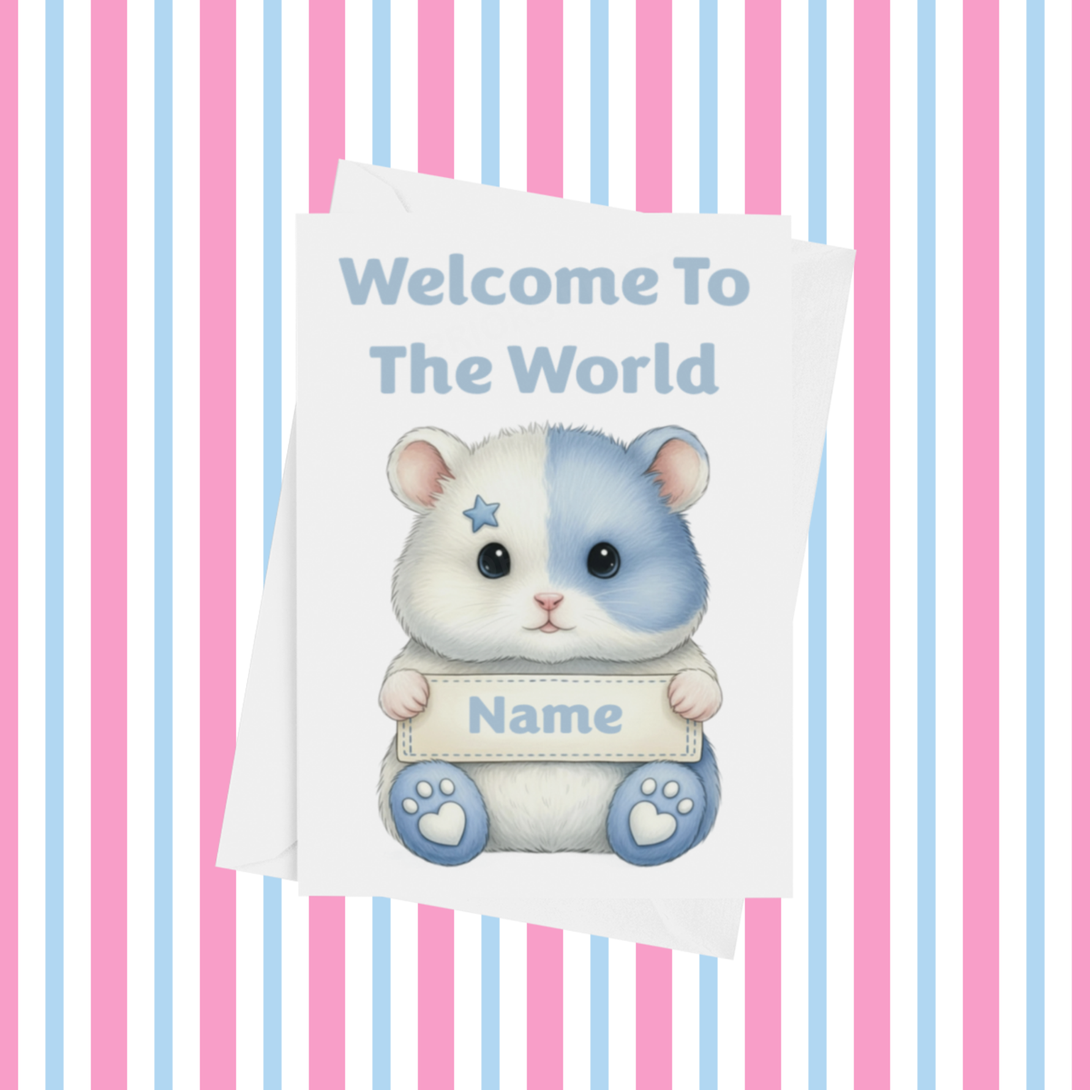 Welcome To The World Personalised Card for New Baby Animals with Blue Star