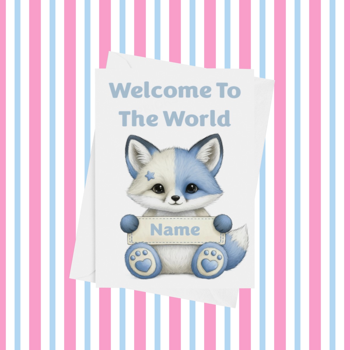 Welcome To The World Personalised Card for New Baby Animals with Blue Star