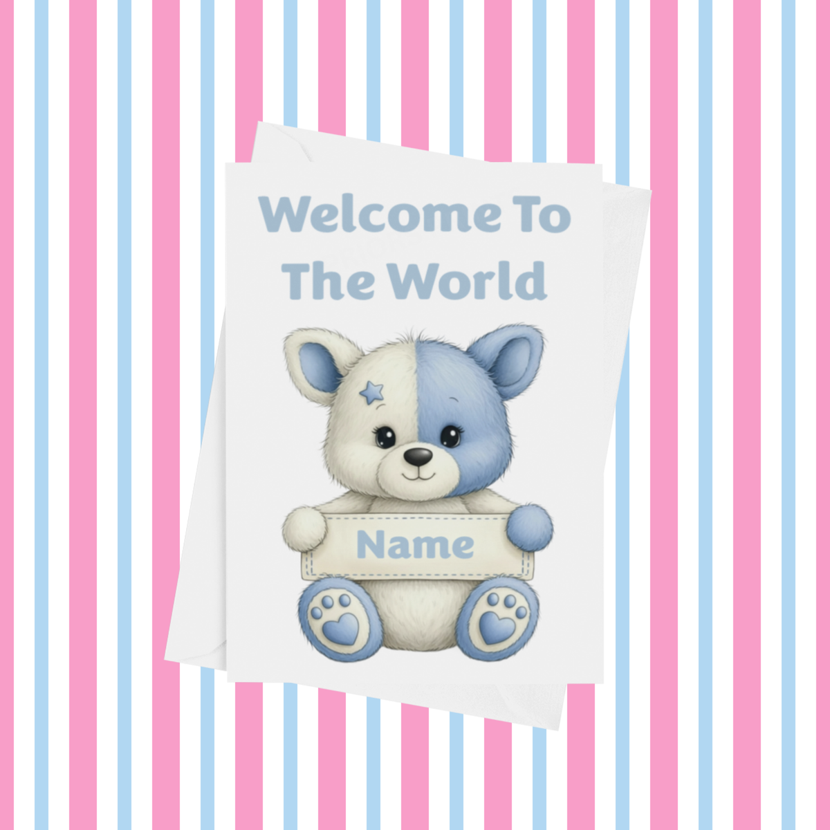 Welcome To The World Personalised Card for New Baby Animals with Blue Star