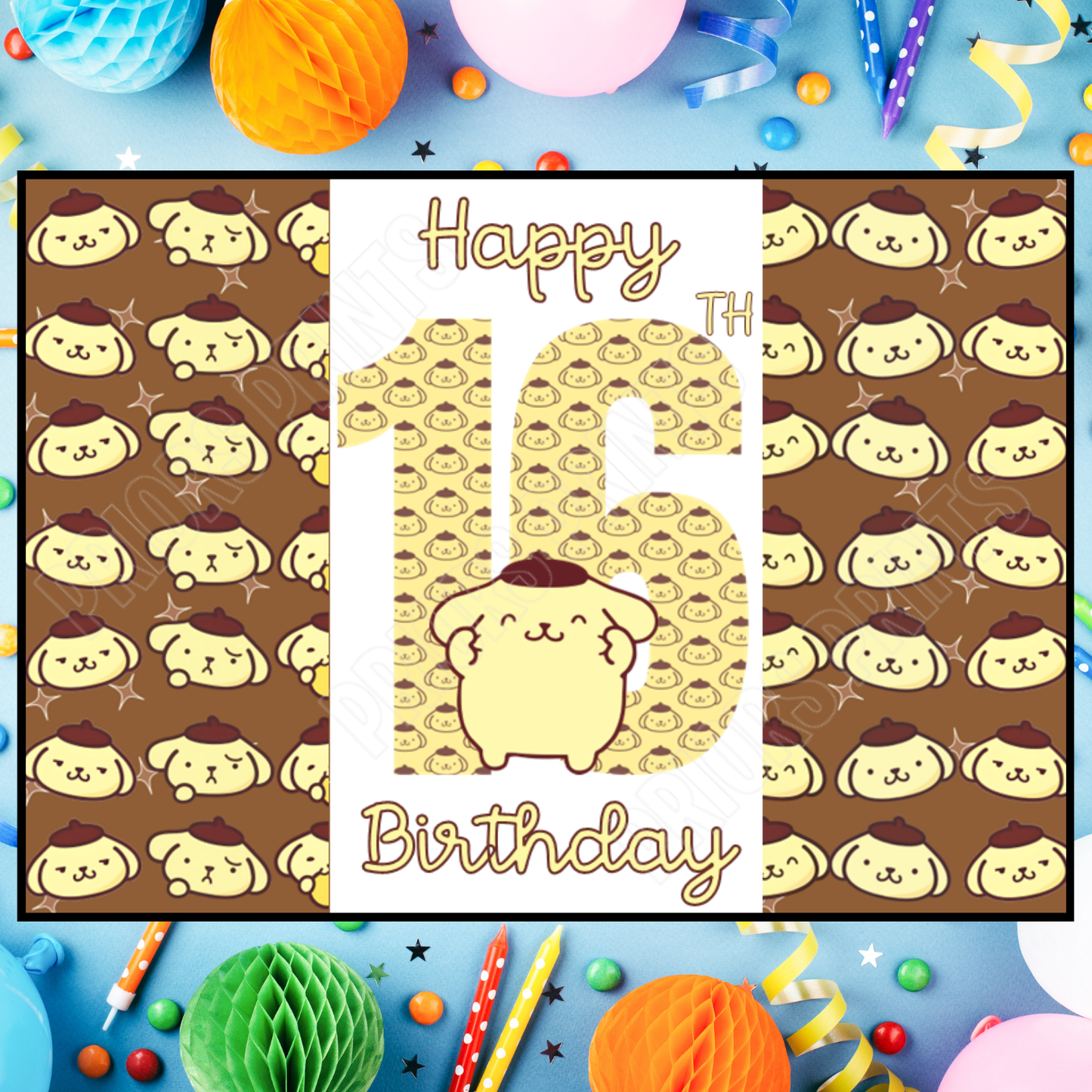 Pompompurin Birthday Chocolate Bar Wrapper with Age 5-20 Years (Matches Cards)