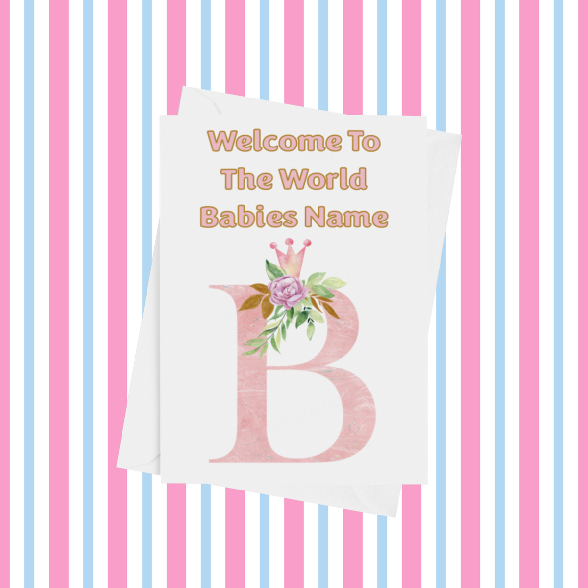 Welcome To The World Pink Crown Personalised Card for New Baby