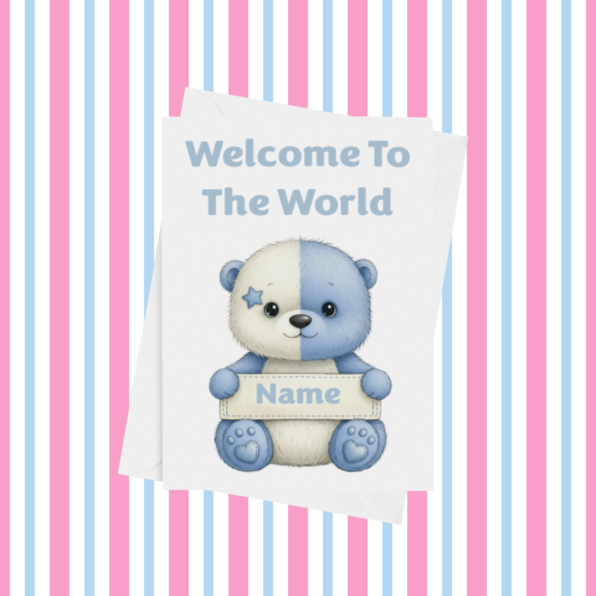Welcome To The World Personalised Card for New Baby Animals with Blue Star