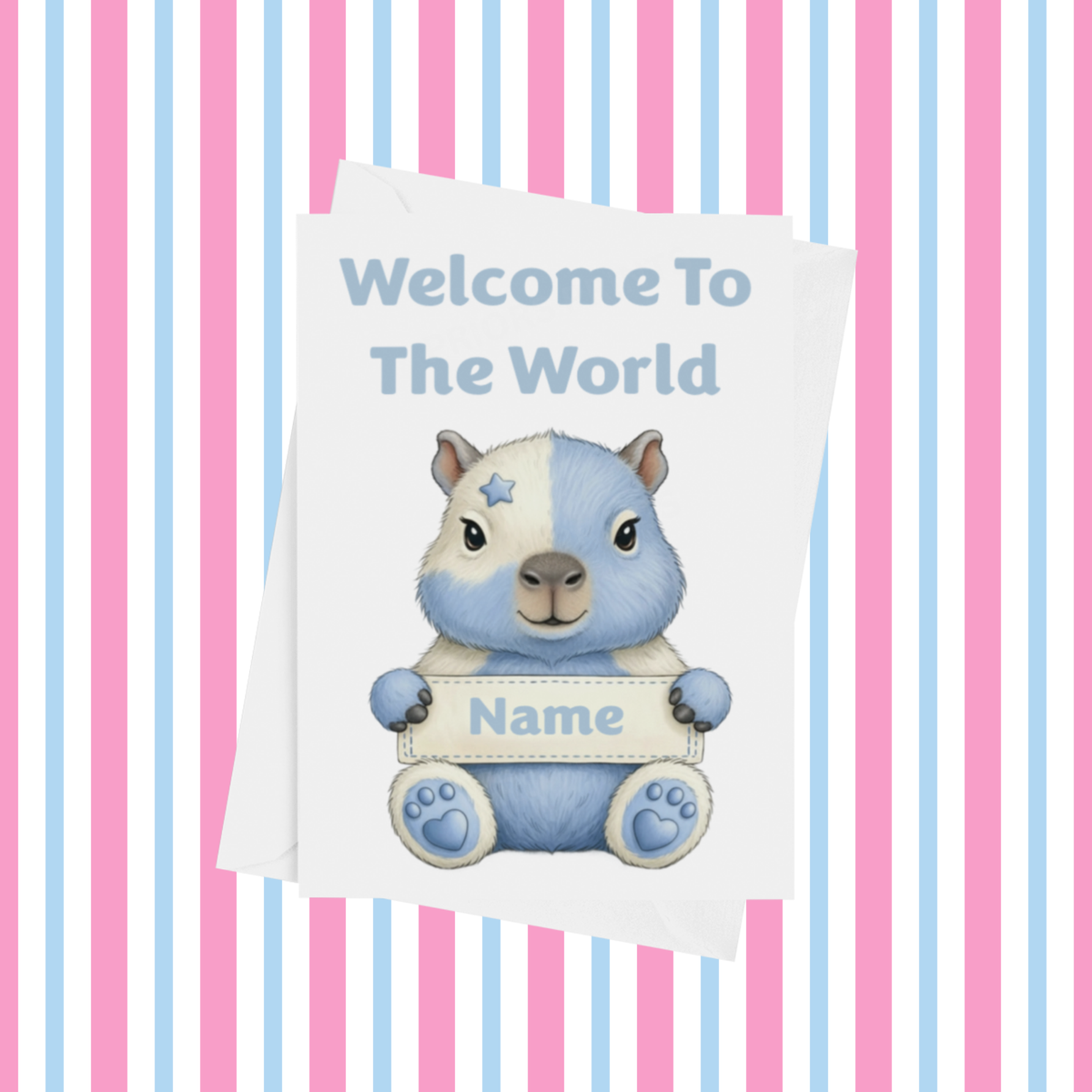 Welcome To The World Personalised Card for New Baby Animals with Blue Star