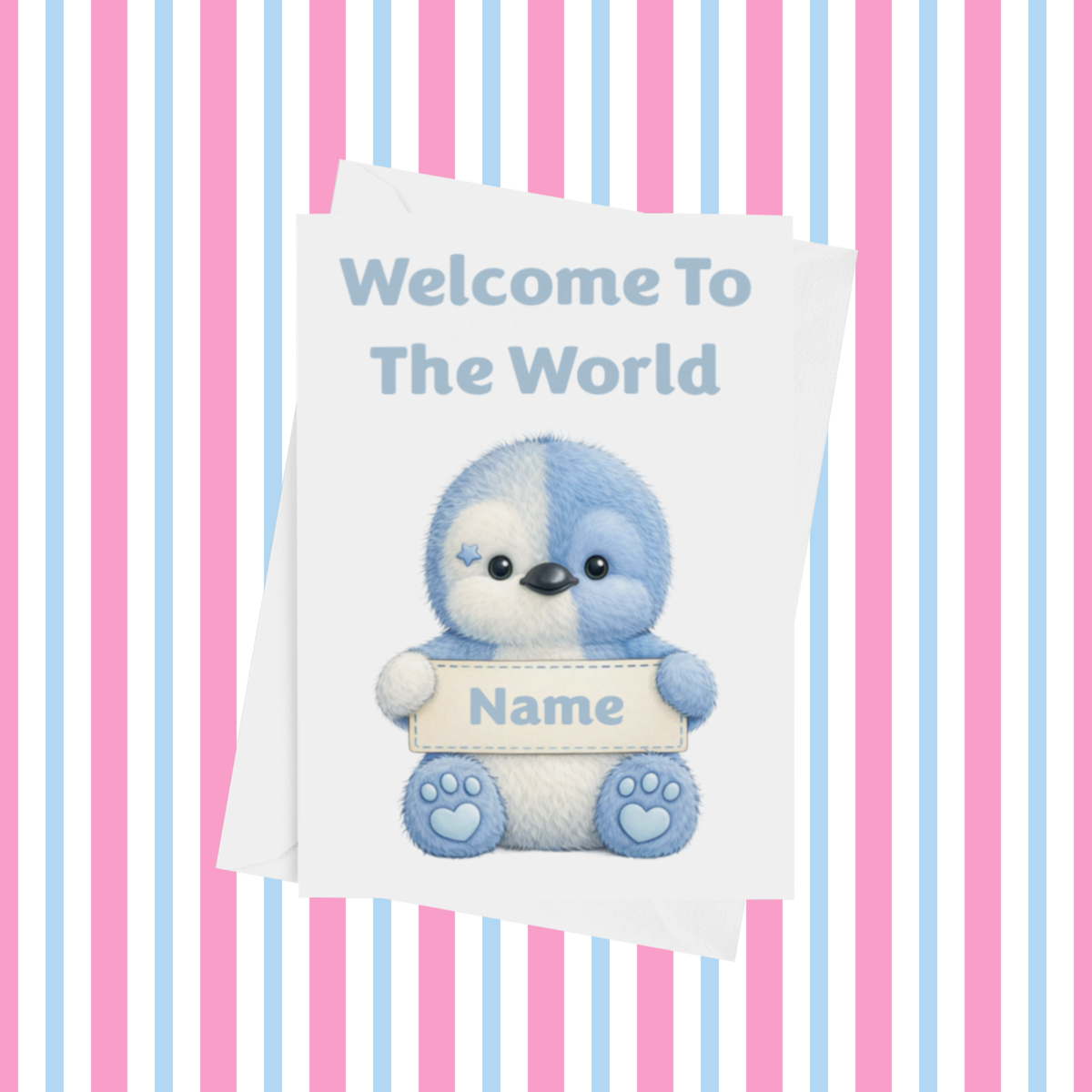 Welcome To The World Personalised Card for New Baby Animals with Blue Star