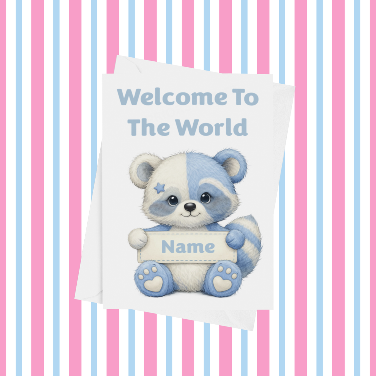 Welcome To The World Personalised Card for New Baby Animals with Blue Star