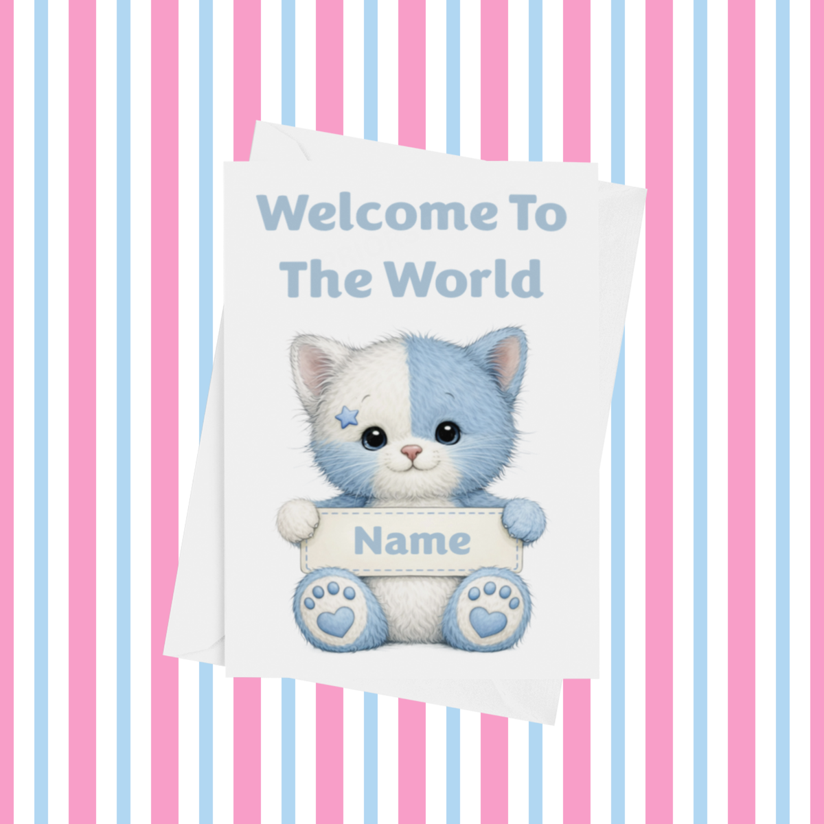 Welcome To The World Personalised Card for New Baby Animals with Blue Star