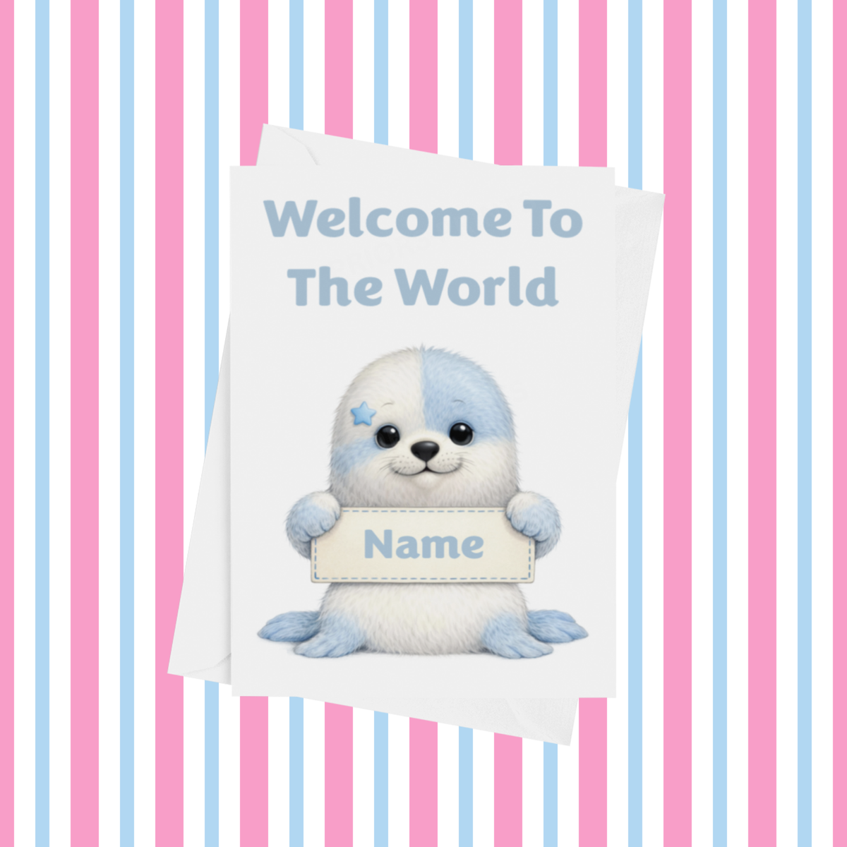 Welcome To The World Personalised Card for New Baby Animals with Blue Star