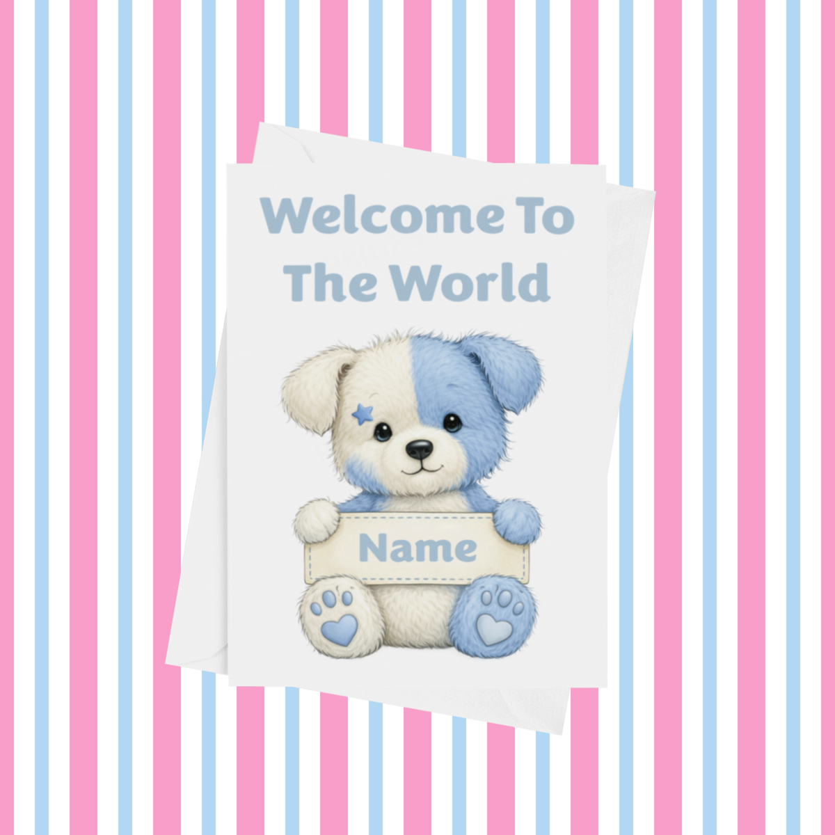 Welcome To The World Personalised Card for New Baby Animals with Blue Star