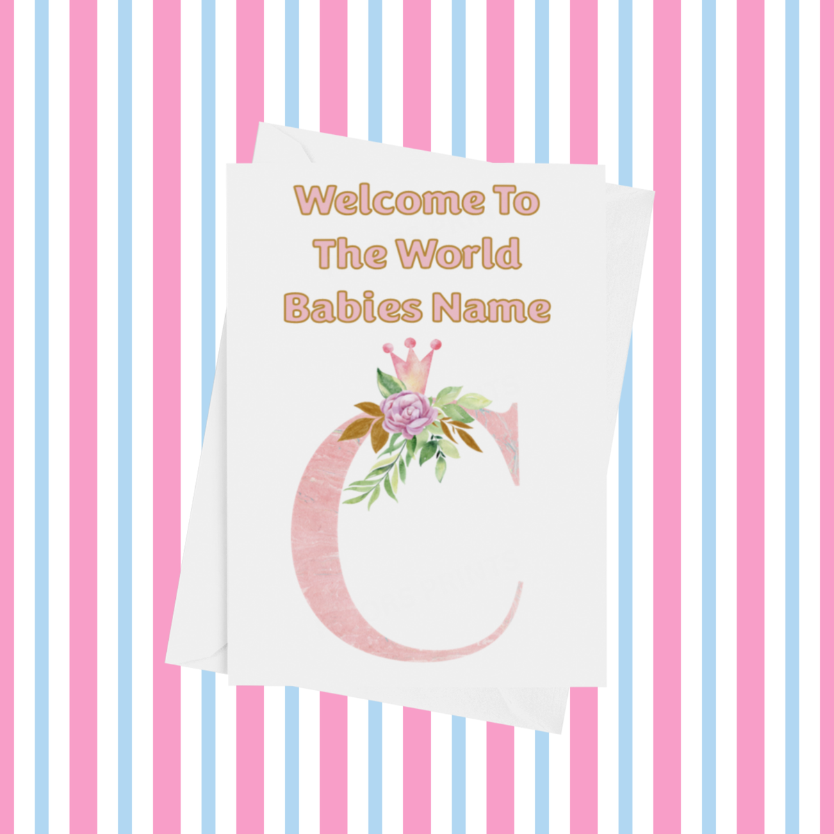 Welcome To The World Pink Crown Personalised Card for New Baby