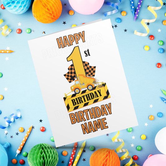 Personalised Digger Birthday Card with age 1-10