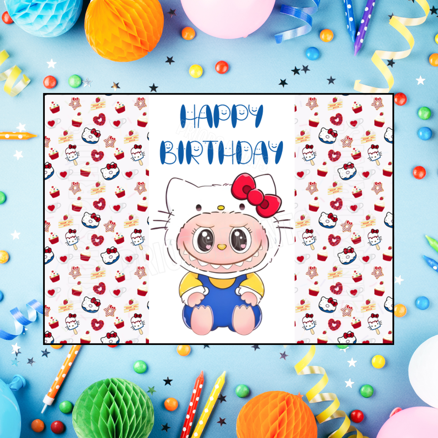 Labubu Dressed as Hello Kitty Characters Birthday Chocolate Bar Wrappers I Sanrio