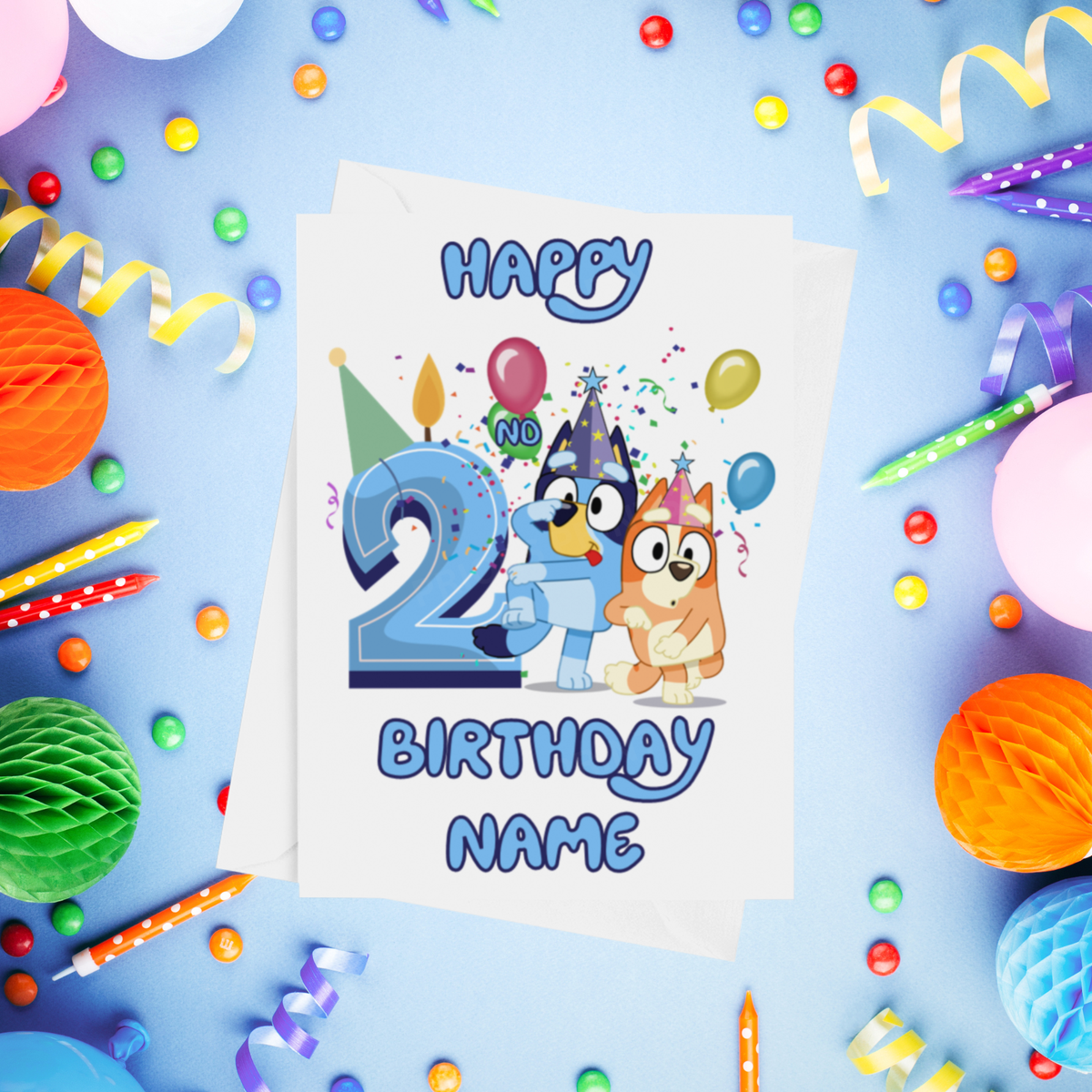 Bluey & Bingo Personalised Birthday Card with Child's Age 1-9 Years in Pink or Blue