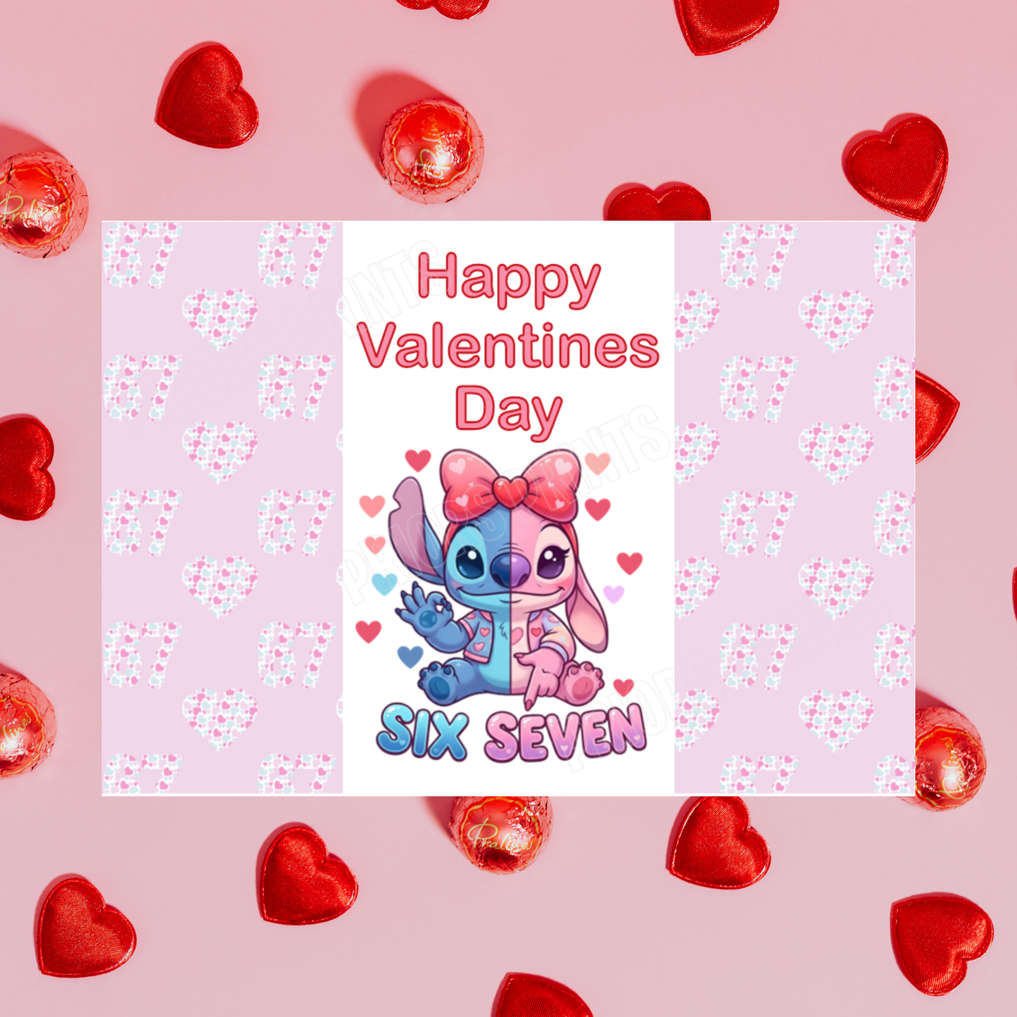 Six Seven Character Valentines Day Chocolate Bar Wrapper I Stitch I Angel I Mickey I Minnie I Spiderman I Elsa I Aladdin I Daisy I Beauty & The Beast I 67 I Sixseven