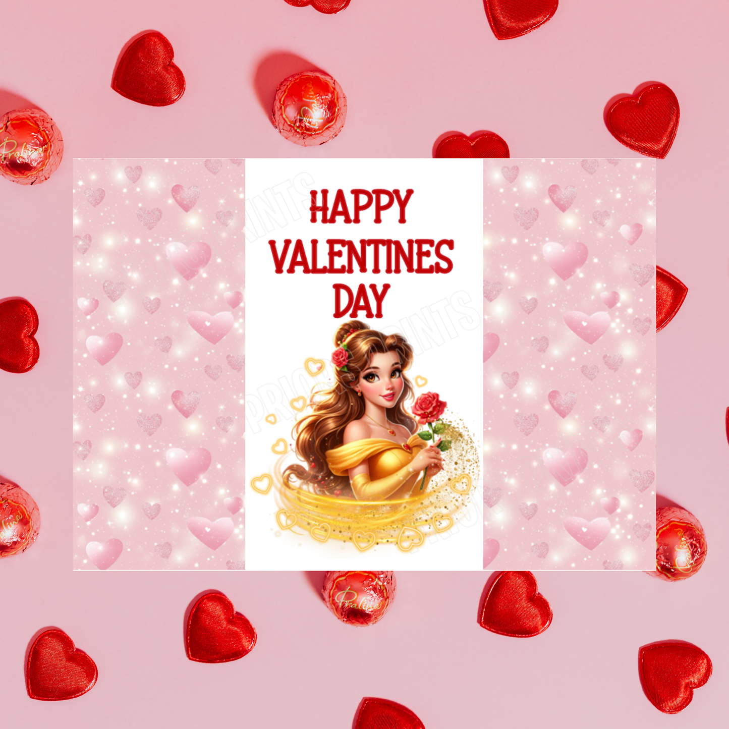 Princess Valentines Day Chocolate Bar Wrappers Anna  Belle  Cinderella  Merida Elsa  Jasmine  Ariel Mulan  Rapunzel  Snow White