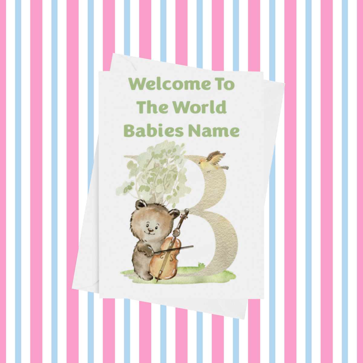 Welcome To The World Music Animals Personalised Card for New Baby
