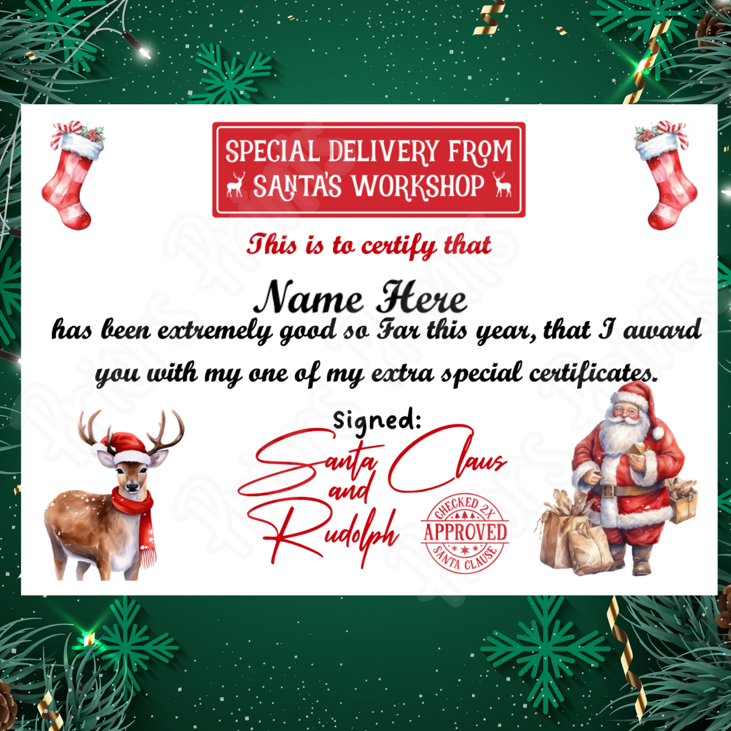 Personalised Santa Certificate A4 with 3 Different Designs to choose from