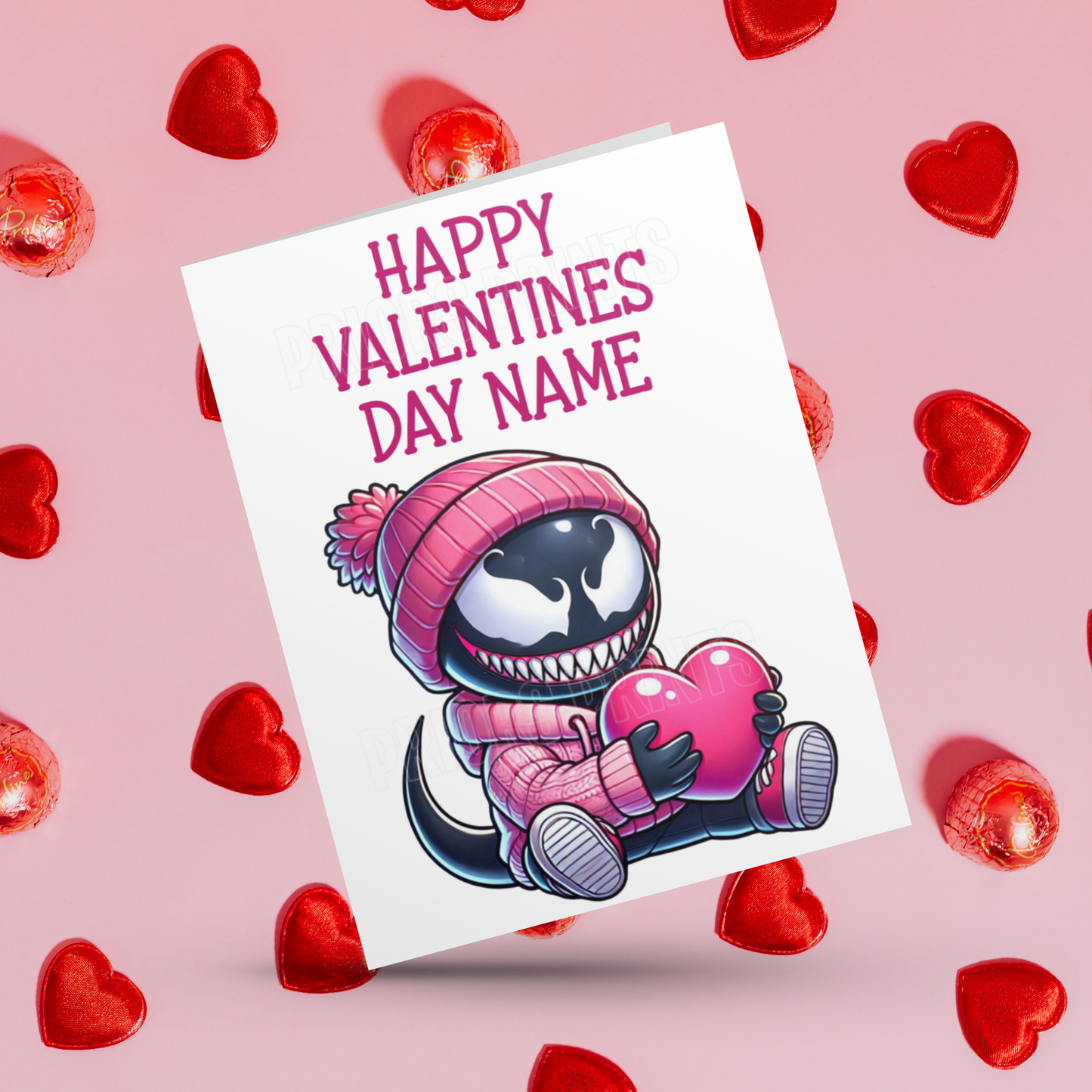 Personalised Characters with Pink Heart Valentines Day Card