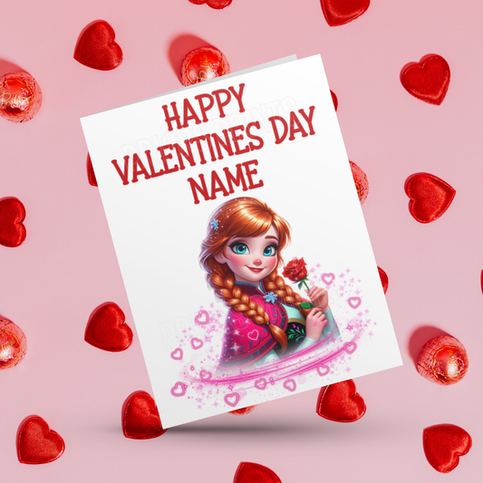 Princess Personalised Valentines Day Card  Anna  Belle  Cinderella  Merida Elsa  Jasmine  Ariel Mulan  Rapunzel  Snow White Sleeping Beauty